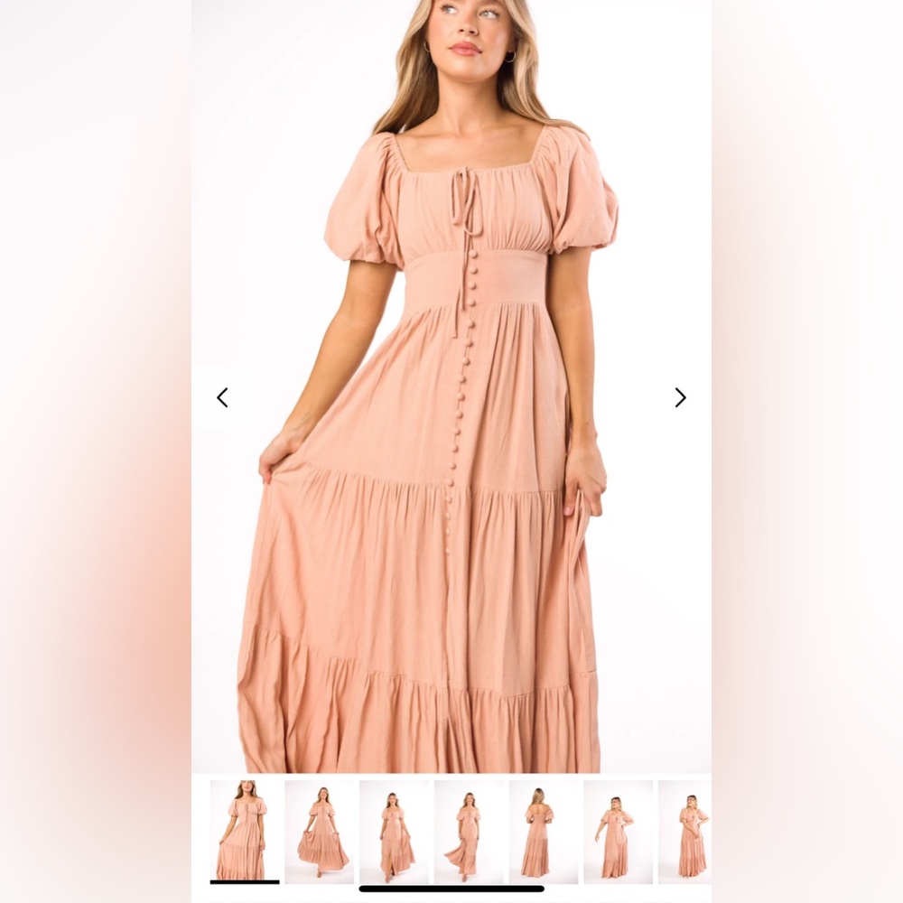 Worth Collective Peach Clay Puff Sleeve Maxi Dress